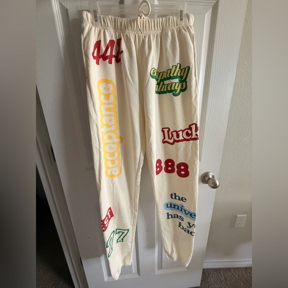 Mayfair Cream Sweatpants with Colorful Graphics S/M